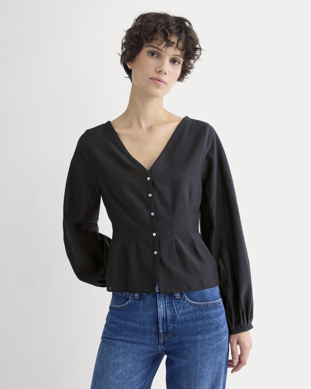 Balloon Sleeve Top in Cotton Silk | Black - Image 4
