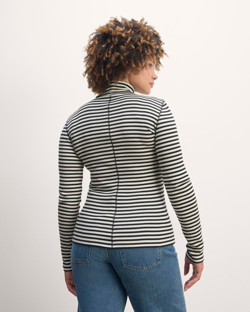 The Luxe Rib Turtleneck | Bone / Black - Image 4