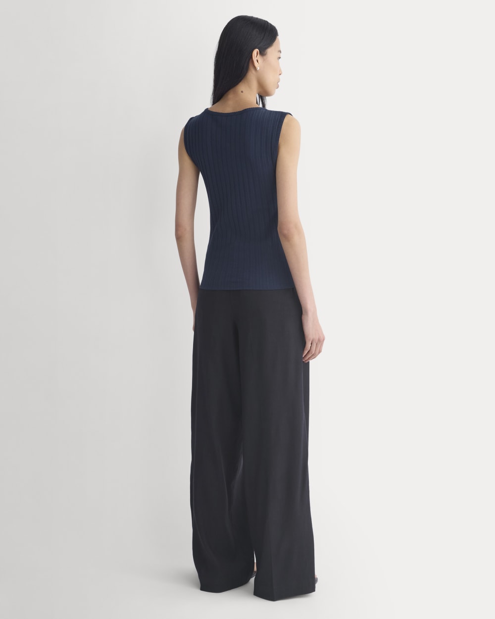 V-Neck Tank in Pointelle | Deep Navy - Image 5