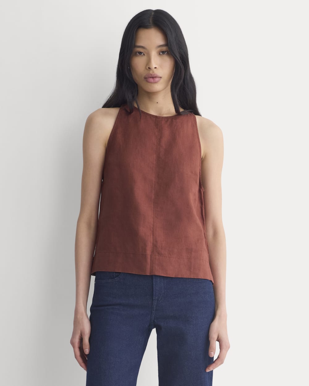 The Linen High-Neck Tank | Henna Red