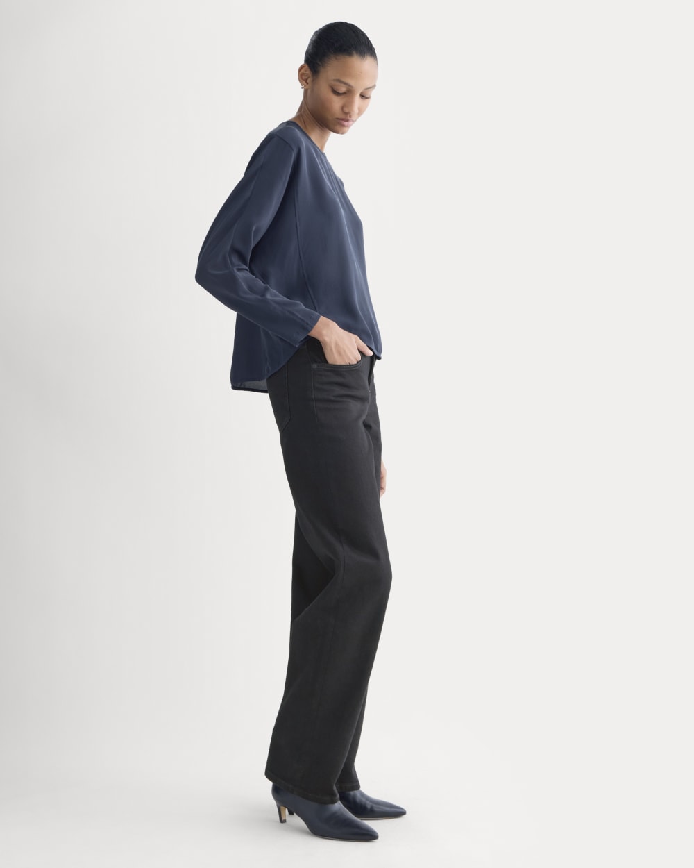 Dolman Top in Washable Silk | Navy - Image 3