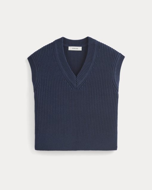Alternative view of Ribbed V-Neck Vest in Everyday Cotton | Navy