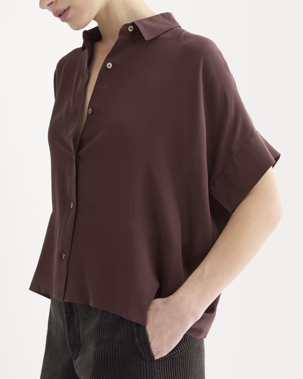 The Boxy Shirt in Washable Silk | Deep Plum - Image 4