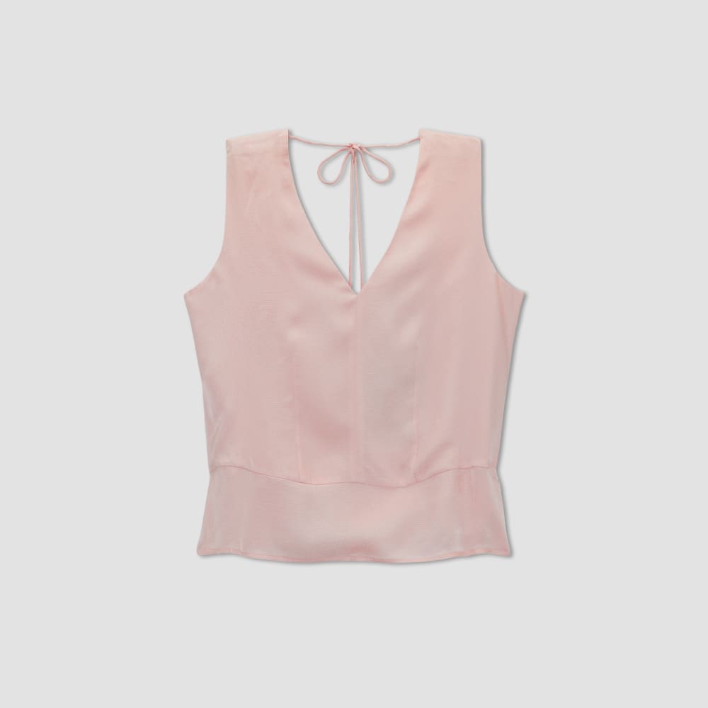 The Satin V-Neck Top | Petal Pink - Image 2