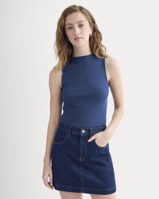 The Luxe Rib Funnel-Neck Tank | Estate Blue