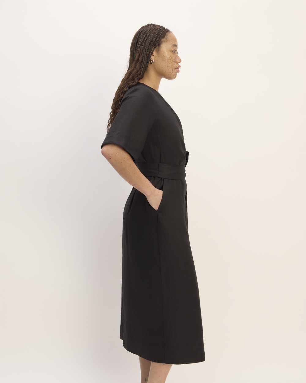 The Wrap Dress in Linen | Black - Image 3