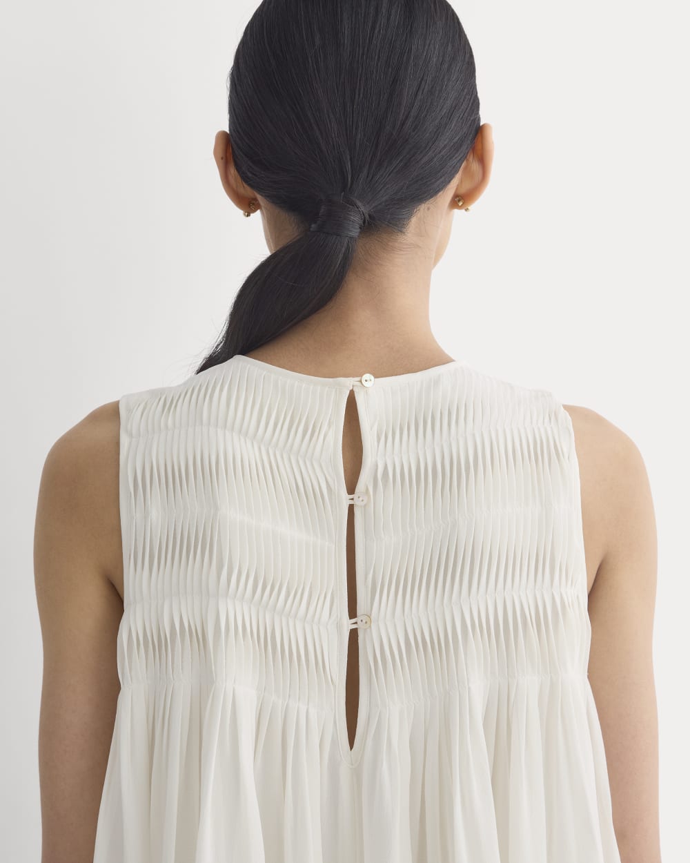 Twisted Pleated Mini Dress in Silk Georgette | Bone - Image 4