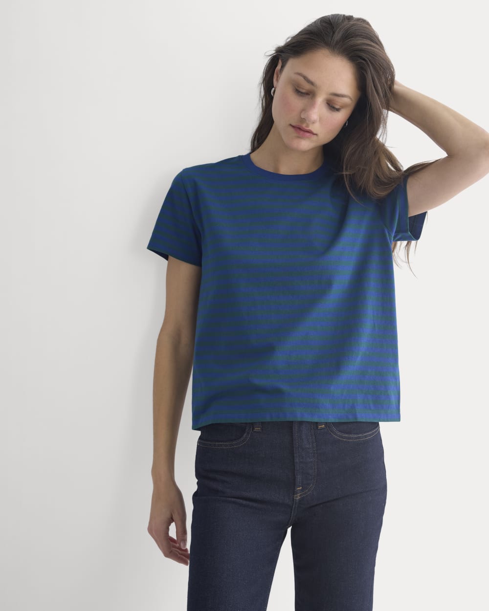 The Box-Cut Tee in Essential Cotton | Navy Peony/Dark Sea | No Pocket - Image 5