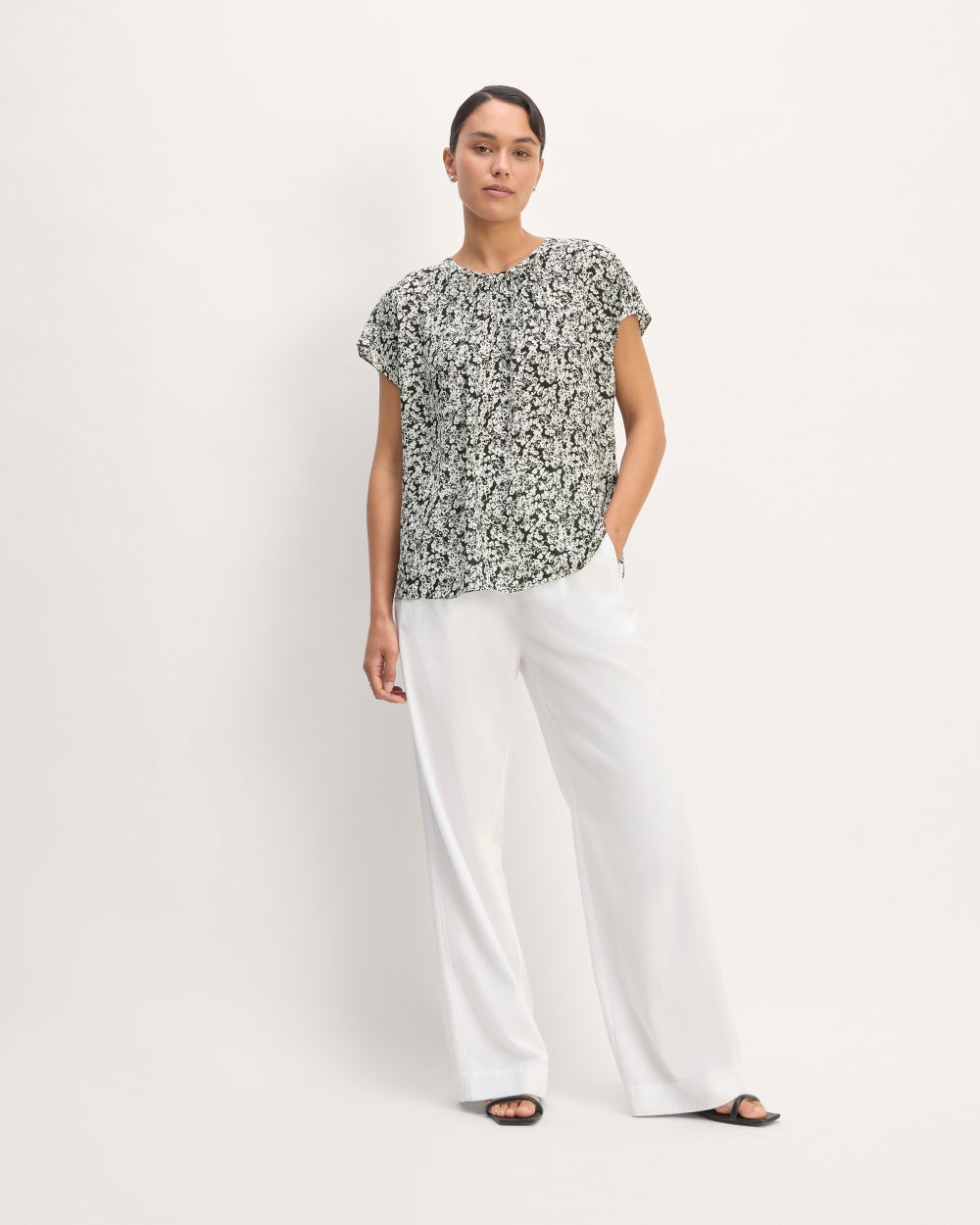 The Gathered Neck Top | Black / Bone Mini Floral - Image 3