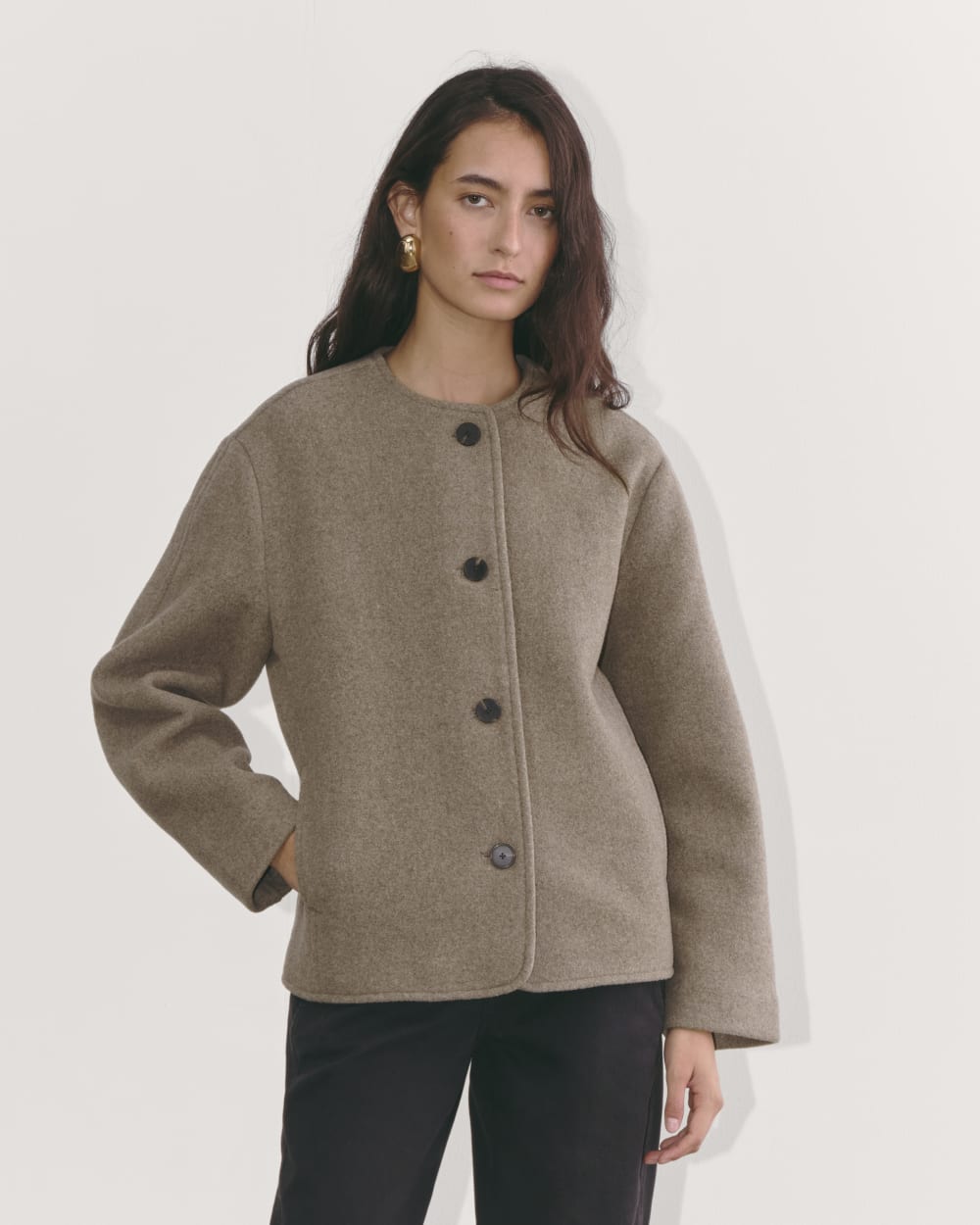 The Cocoon Coat in Wool | Taupe - Image 3