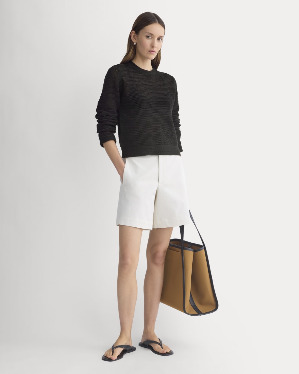Open Knit Long-Sleeve Crew in Everyday Cotton | Black - Image 3