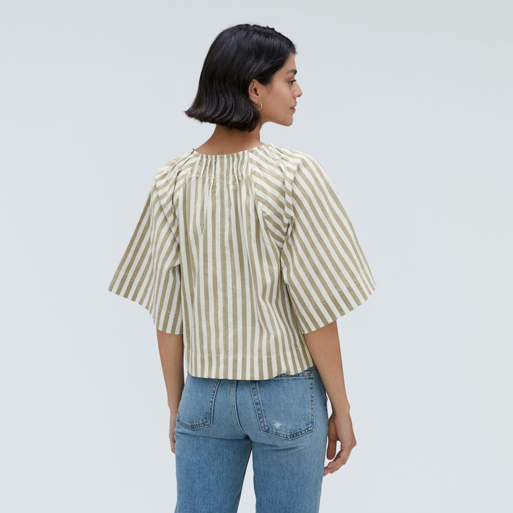 The Seersucker Gathered Tee | Nutria / Off-White - Image 3