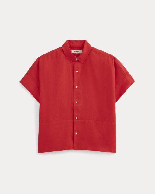 Alternative view of The Boxy Shirt in Linen | Fiery Red