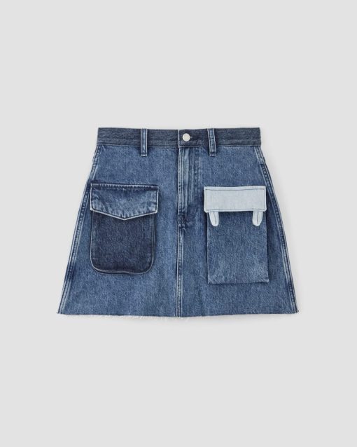 Alternative view of The Everlane x Marques' Almeida Denim Patchwork Mini Skirt | Diamond Blue