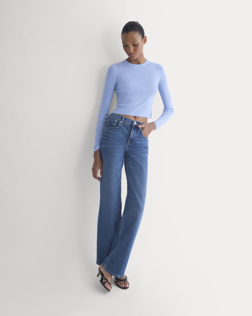 The Cropped Crew Top in Ultrafine Merino | Open Air Blue - Image 6