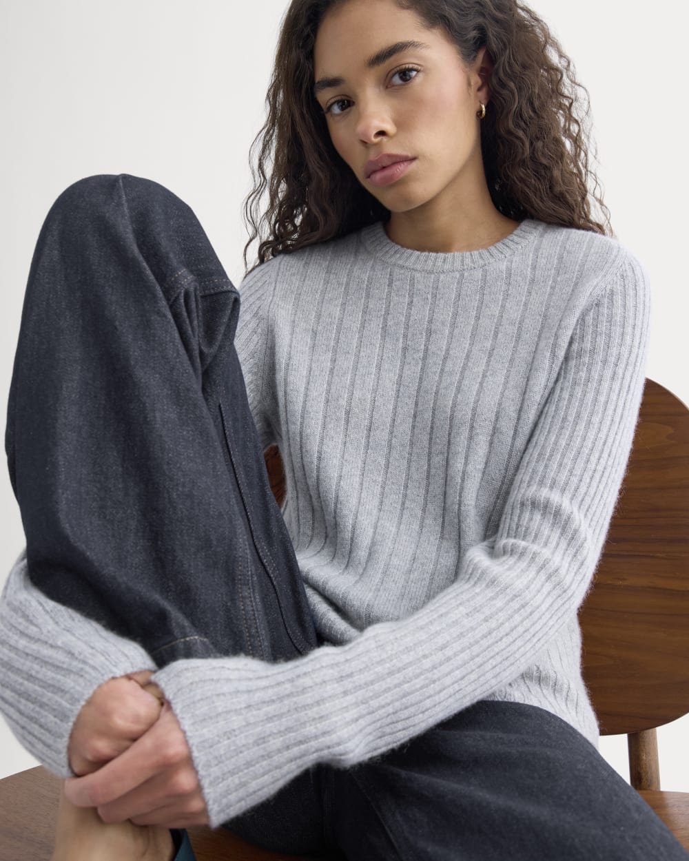 Mix Ribbed Crew in Cashmere | Light Heather Grey - Image 4