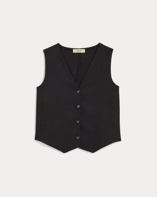 Alternative view of The Vest in Stretch Linen | Black