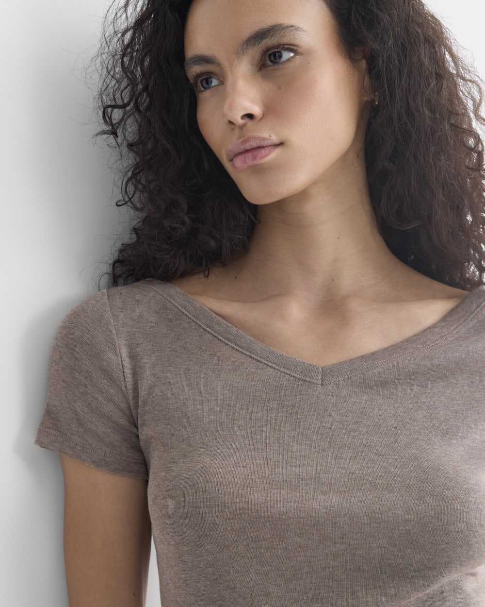 Tissue Short-Sleeve V-Neck Top | Heathered Chocolate Chip - Image 4