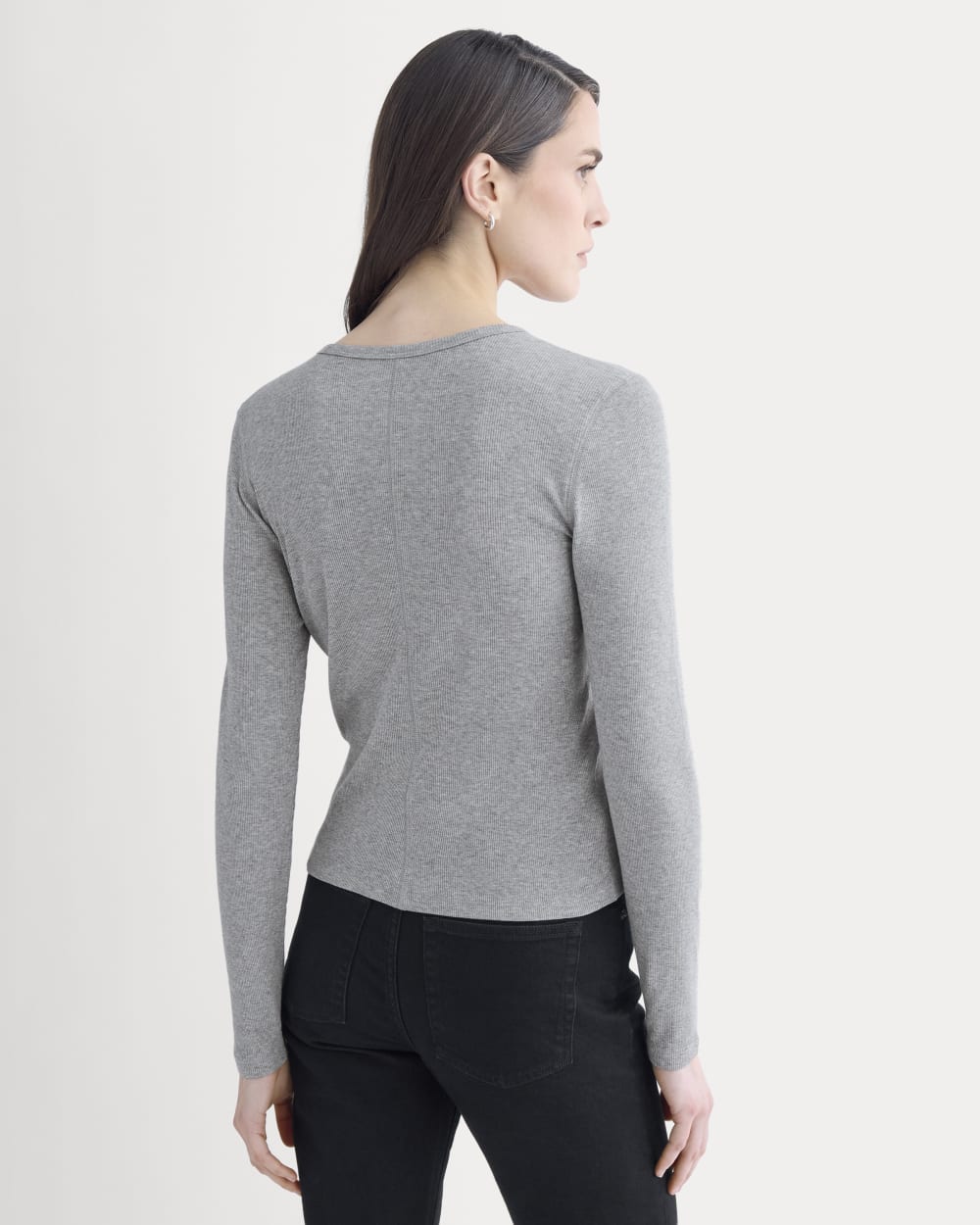 Luxe Rib Button-Up Top | Heathered Light Grey - Image 5