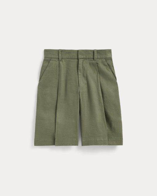 Alternative view of The Pleated Short in Stretch Linen | Lichen Green