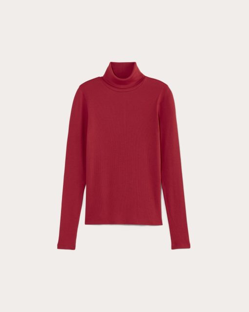Alternative view of The Luxe Rib Turtleneck | Berry Red