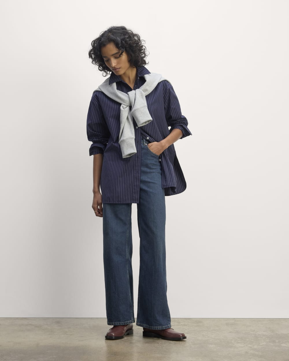 The Supima® Cotton Boyfriend Shirt | Navy / White - Image 4
