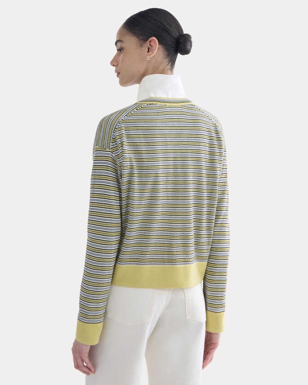 Crew Cardigan in Ultrasoft Merino | Double Cream Multi Stripe - Image 5