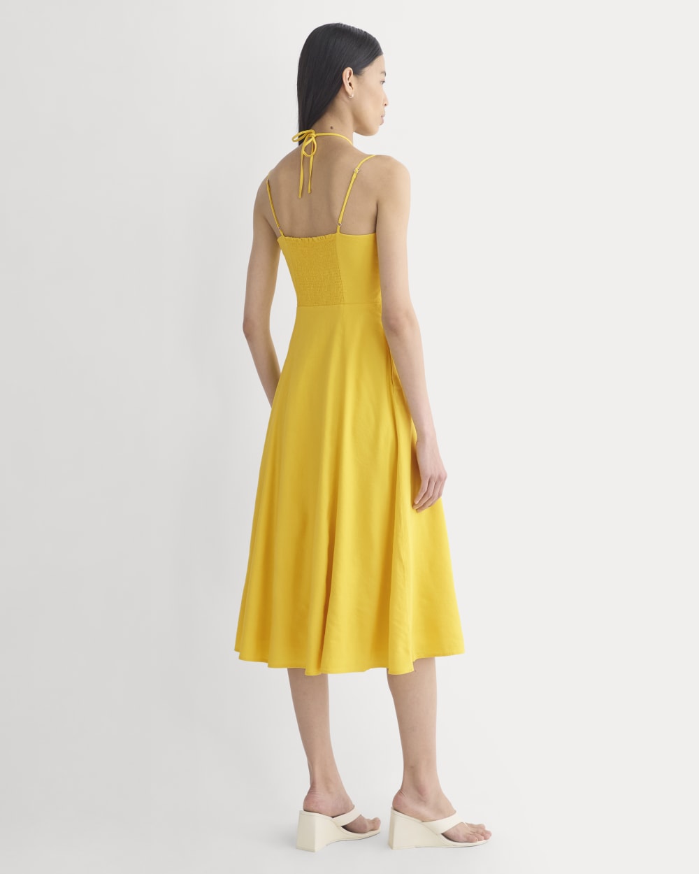Tie-Neck Dress in Stretch Linen | Passion Fruit - Image 4