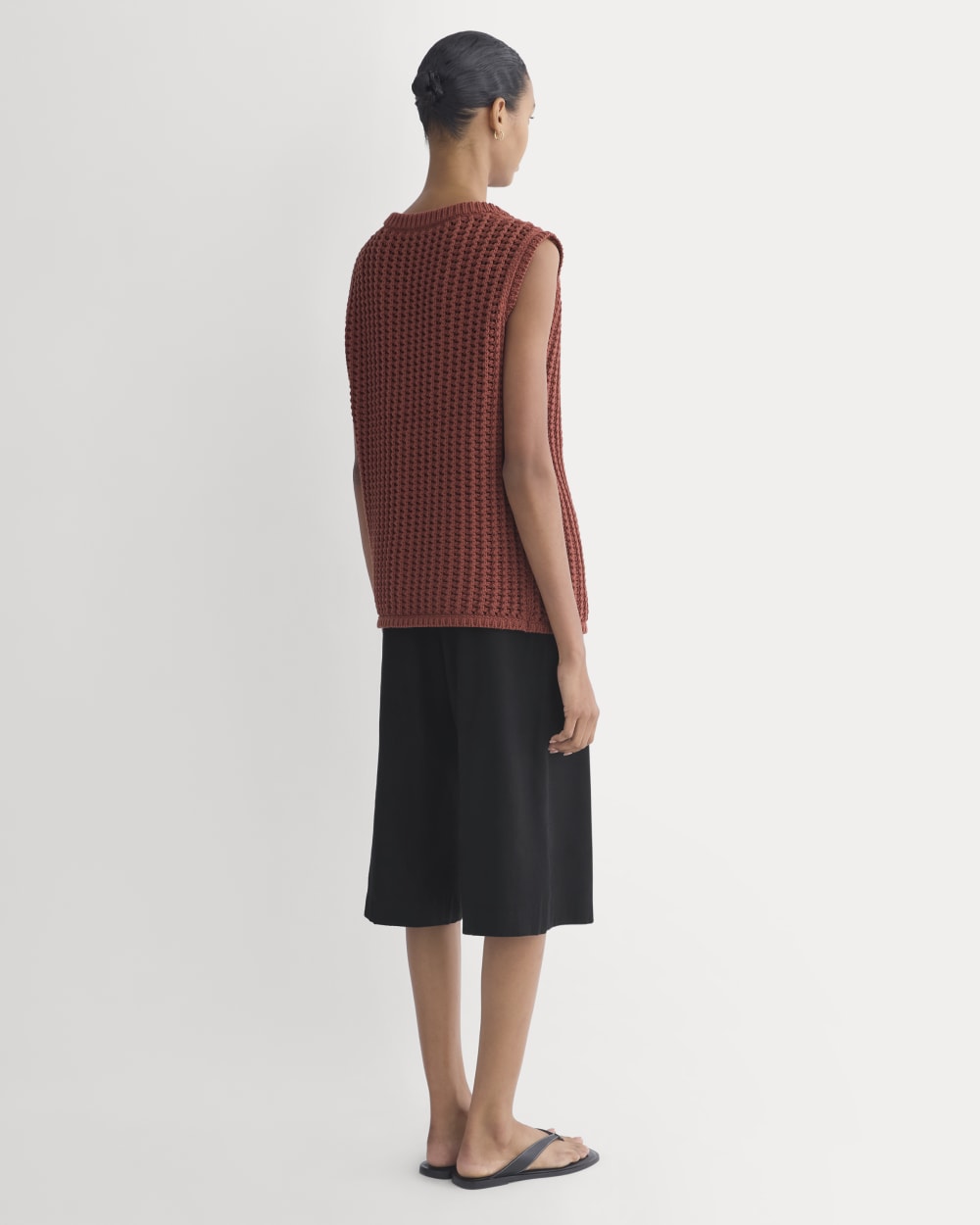 Open-Knit Tunic Vest in Elevated Cotton | Henna Red - Image 6