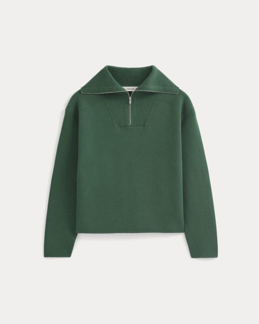Alternative view of Double Knit Half-Zip in Cotton Merino | Hunter Green