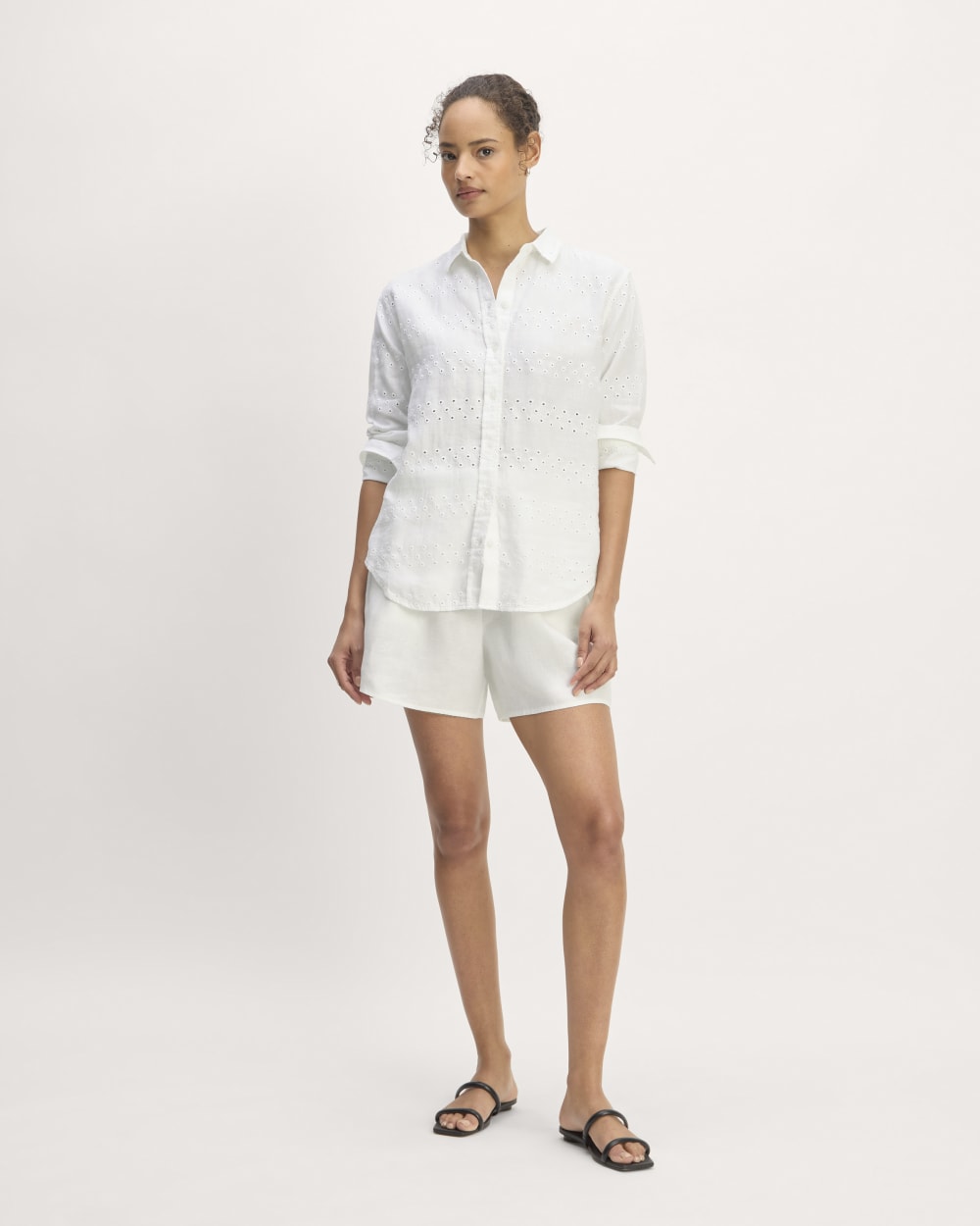 The Linen Eyelet Relaxed Shirt | White Eyelet - Image 3