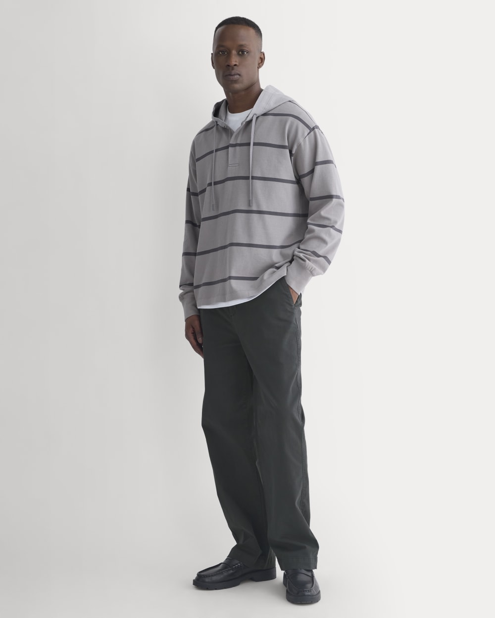 Vintage Rugby Hoodie | Overdye Charcoal Gray Stripe - Image 2