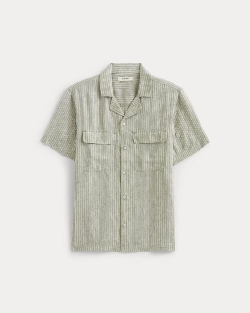 Alternative view of The Resort Shirt in Linen | Oil Green / White