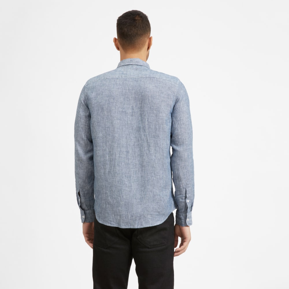 The Classic Shirt in Linen | Blue / White Pinstripe - Image 3