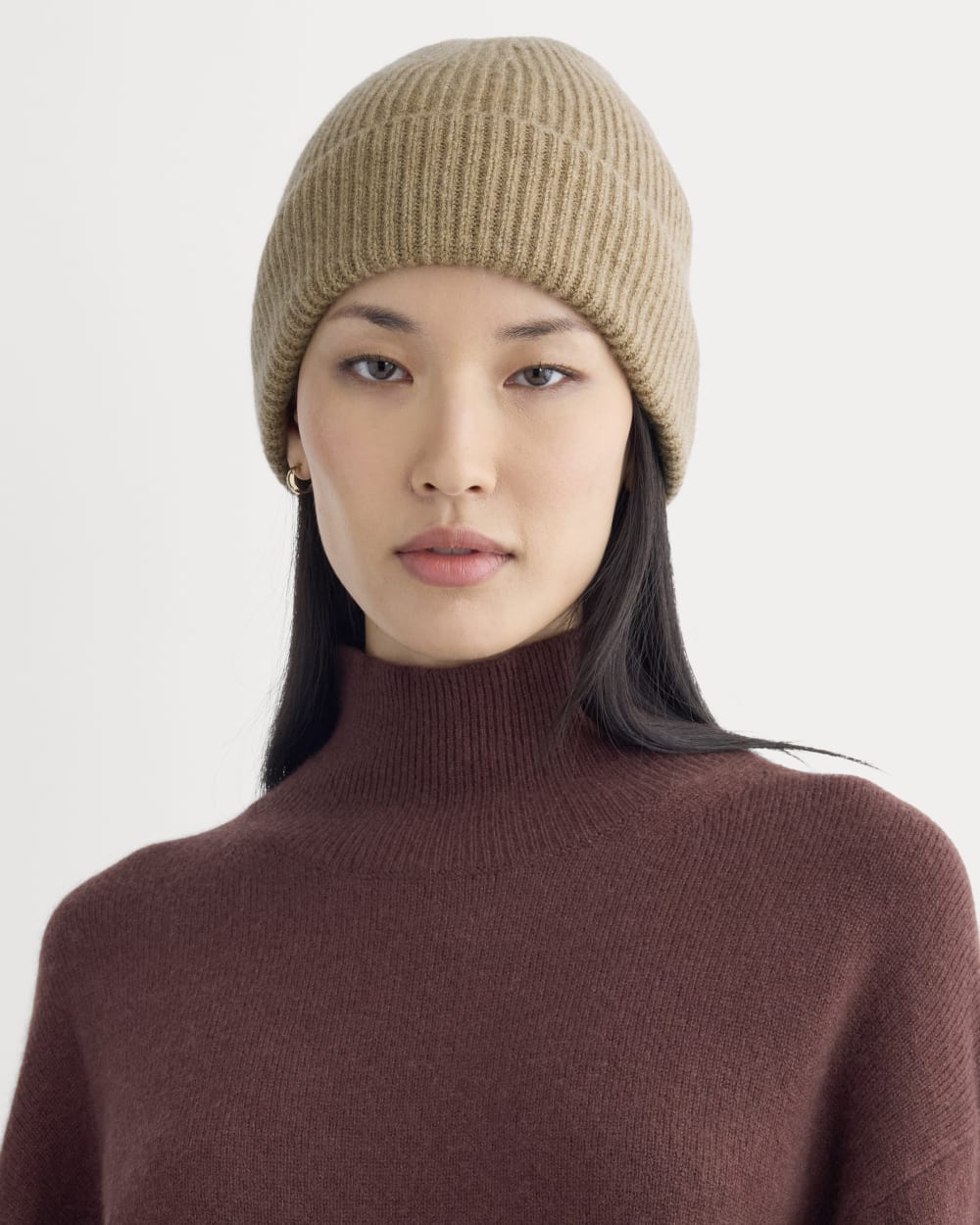 The Cashmere Ribbed Beanie | Dark Heathered Camel - Image 3