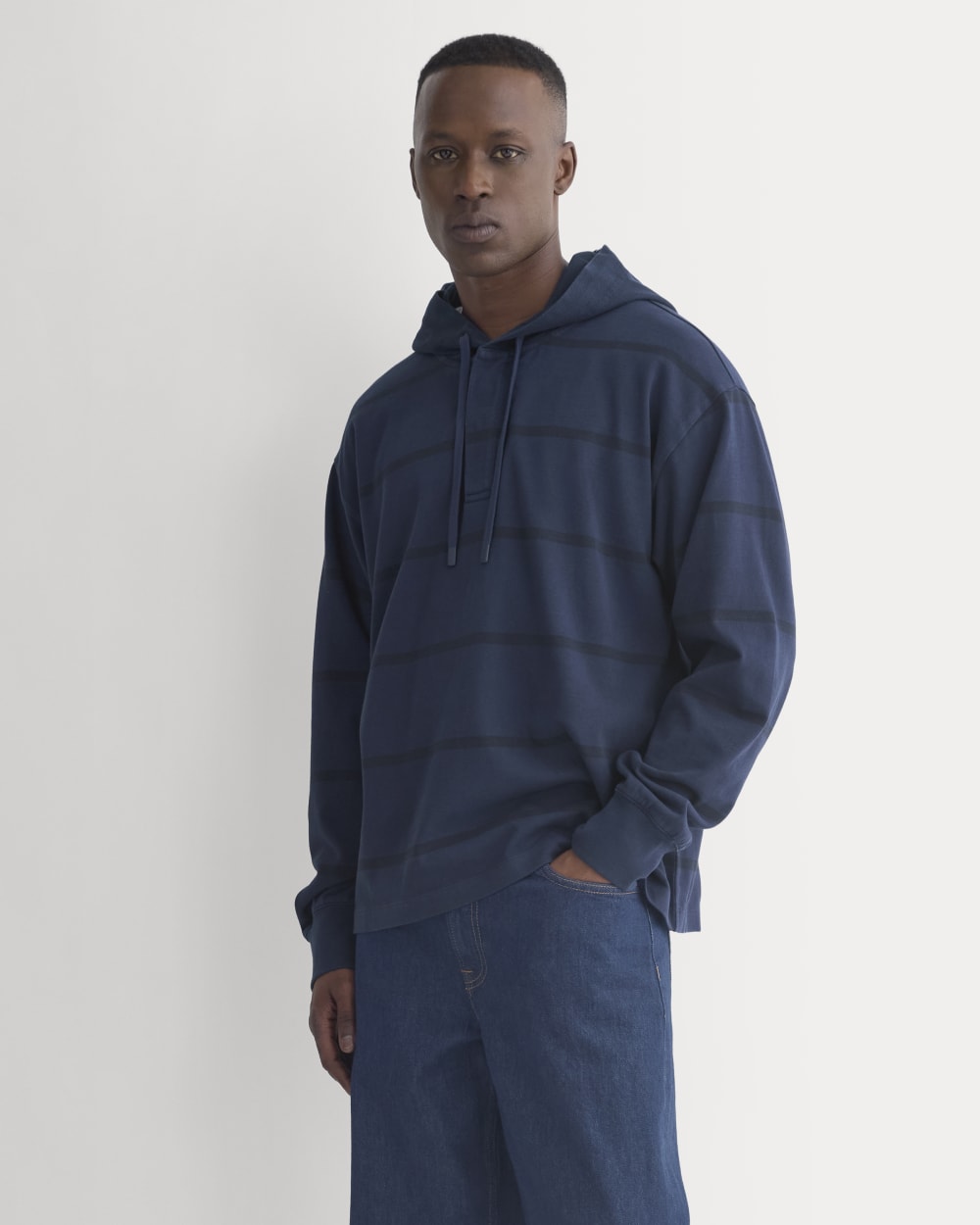 Vintage Rugby Hoodie | Dark Sapphire Stripe