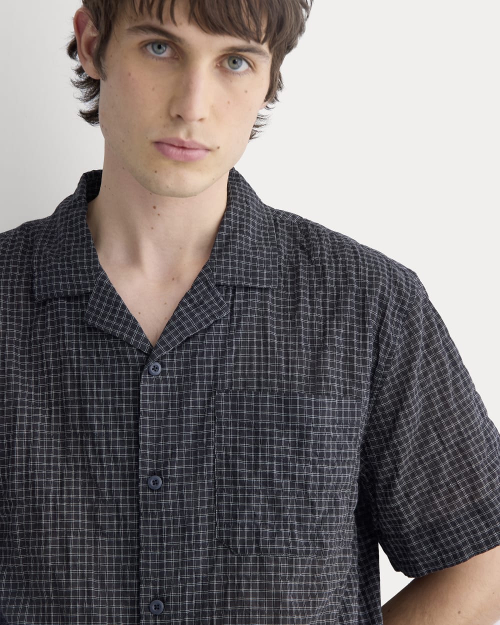 Textured Voile Resort Shirt | Black Plaid - Image 3