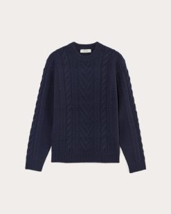 Alternative view of The Felted Merino Cable-Knit Crew | Deep Navy