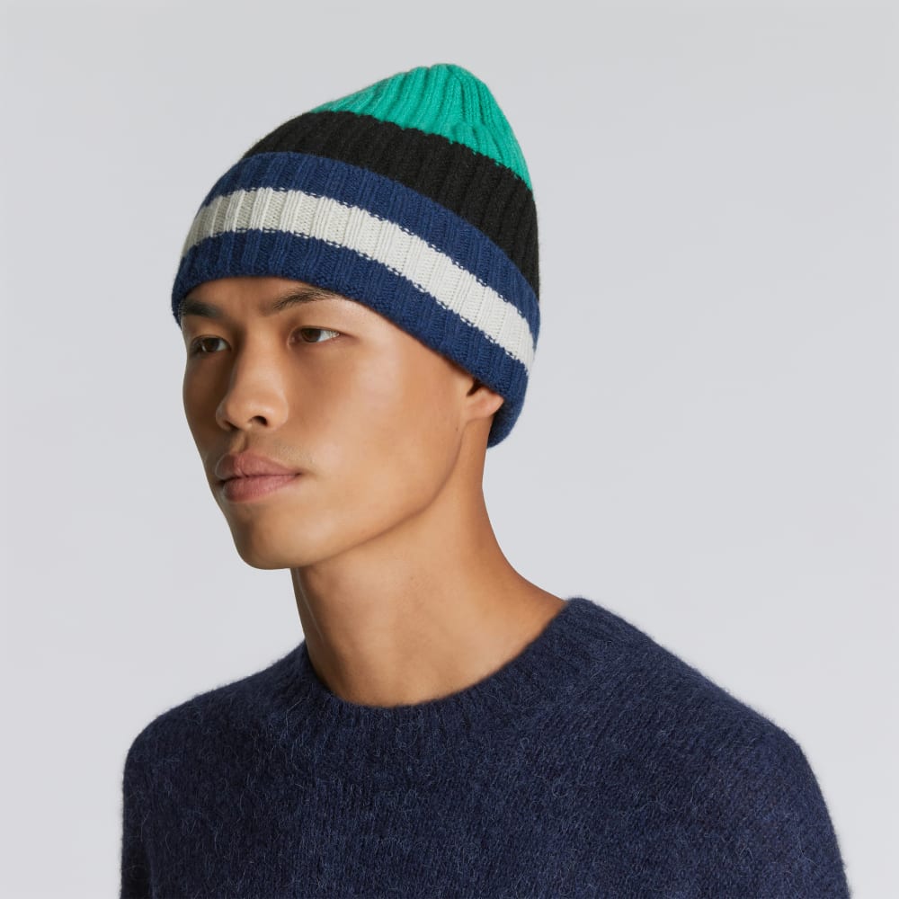 The Cashmere Beanie | Bright Navy Multi Stripe - Image 6