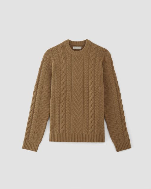 Alternative view of The Felted Merino Cable-Knit Crew | Deep Camel