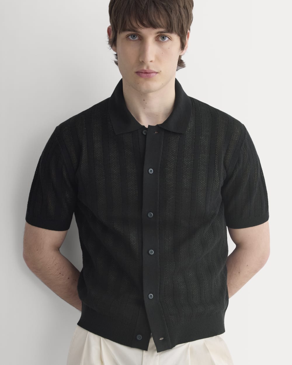 Textured Knit Resort Shirt | Black - Image 4