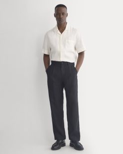 Soyeux Linen Pleated Trouser | Black