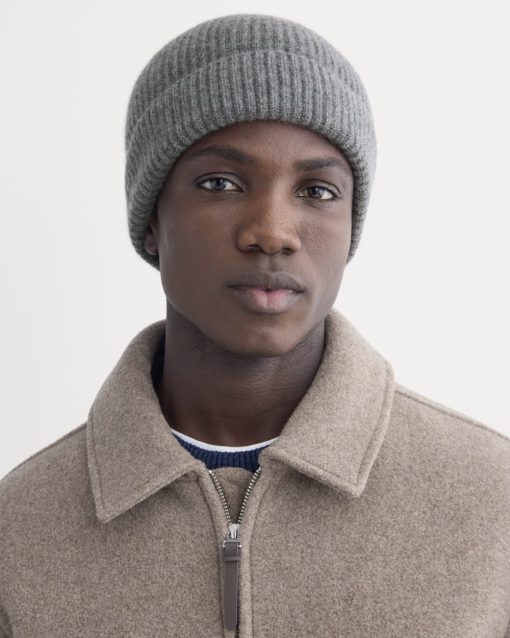 Alternative view of The Cashmere Ribbed Beanie | Heather Charcoal