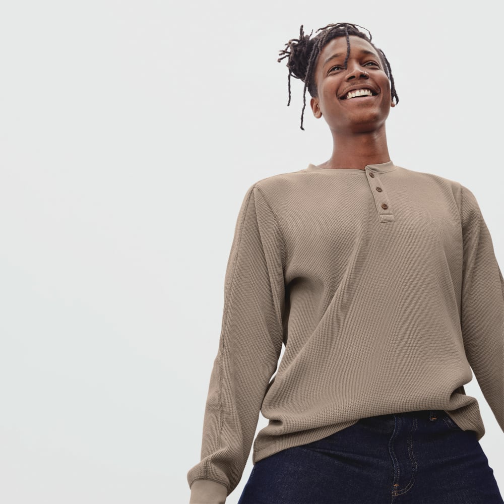 The Waffle Long-Sleeve Henley Tee | Burnt Sugar - Image 2