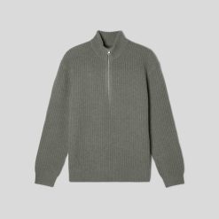 Alternative view of The Felted Merino Half-Zip Sweater | Storm Green