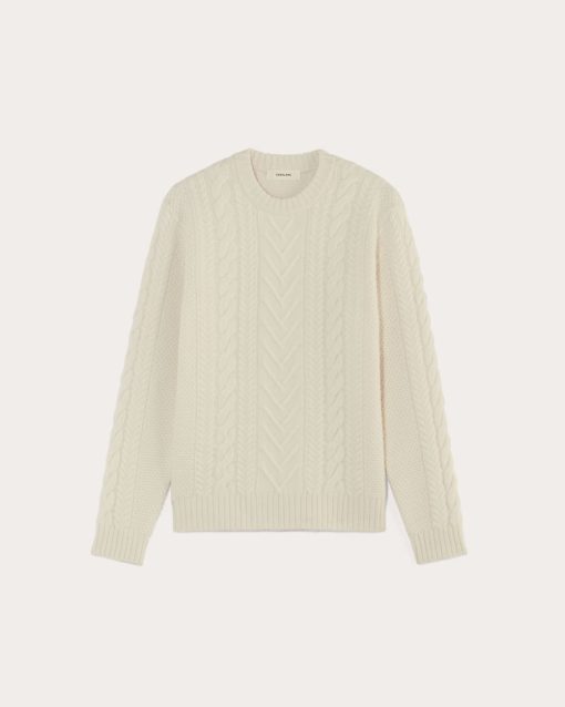 Alternative view of The Felted Merino Cable-Knit Crew | Bone