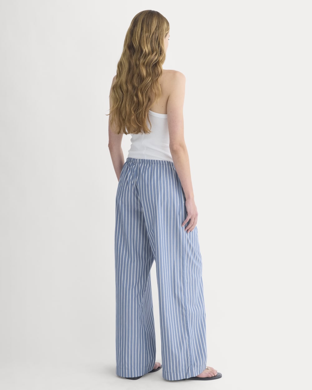 Wide-Leg Drawstring Pant in Washed Poplin | Dutch Blue / Bone - Image 6