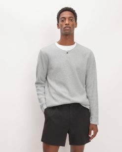 The Waffle Long-Sleeve Henley | Light Grey Donegal