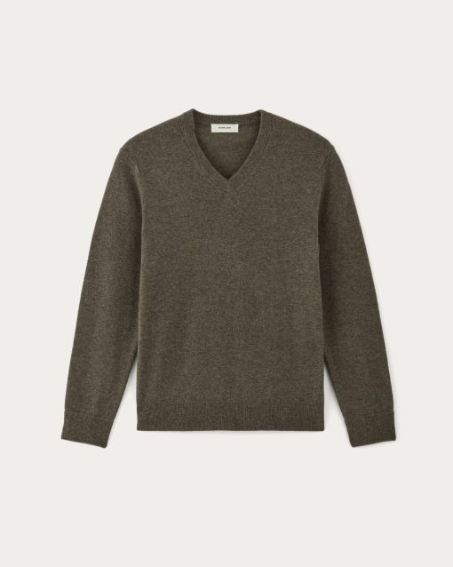 Alternative view of The Cashmere V-Neck Sweater | Heathered Army Green